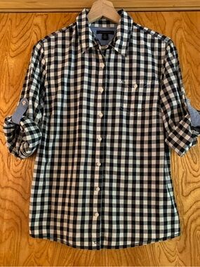 Tommy Hilfiger Black and White Gingham Button-Down Shirt